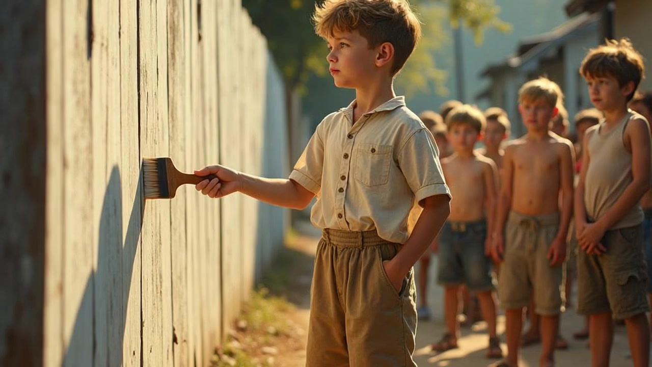 Tom Sawyer whitewashing the fence